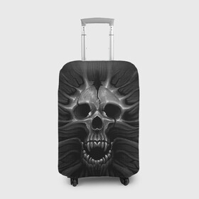 Чехол для чемодана 3D с принтом ЧЕРЕП С КЛЫКАМИ в Белгороде, 86% полиэфир, 14% спандекс | двустороннее нанесение принта, прорези для ручек и колес | dark | death | fear | skelet | skull | байкерам | голова | готика | клыки | кости | крик | оскал | скелет | тьма | ужас | череп | черный