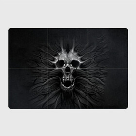 Магнитный плакат 3Х2 с принтом ЧЕРЕП С КЛЫКАМИ в Белгороде, Полимерный материал с магнитным слоем | 6 деталей размером 9*9 см | dark | death | fear | skelet | skull | байкерам | голова | готика | клыки | кости | крик | оскал | скелет | тьма | ужас | череп | черный