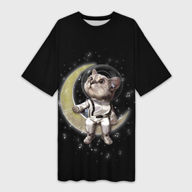 Платье-футболка 3D с принтом КОТИК НА ЛУНЕ в Белгороде,  |  | astronawt | cat | dark | music | night | space | stars | астронавт | животные | звезды | звери | космонавт | космос | кот | котик | музыка | ночь | плеер | скафандр