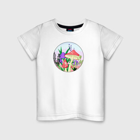 Детская футболка хлопок с принтом Грибы в Белгороде, 100% хлопок | круглый вырез горловины, полуприлегающий силуэт, длина до линии бедер | грибы | закат | мухоморы | растения