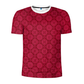 Мужская футболка 3D спортивная с принтом Красный ажурный орнамент  в Белгороде, 100% полиэстер с улучшенными характеристиками | приталенный силуэт, круглая горловина, широкие плечи, сужается к линии бедра | Тематика изображения на принте: ажурный | восточный | детский | женский | красный | однотонный | орнамент