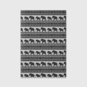 Обложка для паспорта матовая кожа с принтом Черно-белый узор слоны в Белгороде, натуральная матовая кожа | размер 19,3 х 13,7 см; прозрачные пластиковые крепления | Тематика изображения на принте: африканский | монохромный узор | орнамент | полосы | серый | серый и черный | слоны | этнический