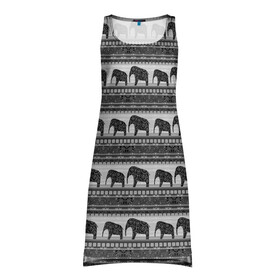 Платье-майка 3D с принтом Черно-белый узор слоны в Белгороде, 100% полиэстер | полуприлегающий силуэт, широкие бретели, круглый вырез горловины, удлиненный подол сзади. | африканский | монохромный узор | орнамент | полосы | серый | серый и черный | слоны | этнический