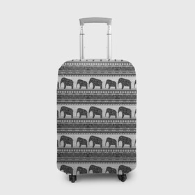 Чехол для чемодана 3D с принтом Черно-белый узор слоны в Белгороде, 86% полиэфир, 14% спандекс | двустороннее нанесение принта, прорези для ручек и колес | африканский | монохромный узор | орнамент | полосы | серый | серый и черный | слоны | этнический
