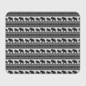 Коврик для мышки прямоугольный с принтом Черно-белый узор слоны в Белгороде, натуральный каучук | размер 230 х 185 мм; запечатка лицевой стороны | Тематика изображения на принте: африканский | монохромный узор | орнамент | полосы | серый | серый и черный | слоны | этнический