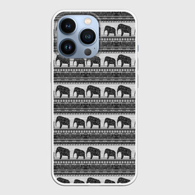 Чехол для iPhone 13 Pro с принтом Черно белый узор слоны в Белгороде,  |  | африканский | монохромный узор | орнамент | полосы | серый | серый и черный | слоны | этнический