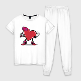 Женская пижама хлопок с принтом Сердечко сэлфи в Белгороде, 100% хлопок | брюки и футболка прямого кроя, без карманов, на брюках мягкая резинка на поясе и по низу штанин | peace | selfi | мир | сердечко | сердце | сэлфи | фотка