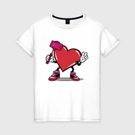 Женская футболка хлопок с принтом Сердечко сэлфи в Белгороде, 100% хлопок | прямой крой, круглый вырез горловины, длина до линии бедер, слегка спущенное плечо | peace | selfi | мир | сердечко | сердце | сэлфи | фотка
