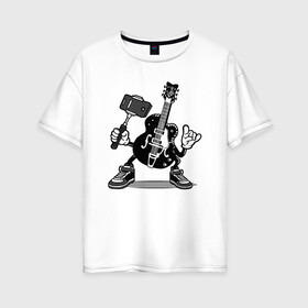 Женская футболка хлопок Oversize с принтом Гитара сэлфи в Белгороде, 100% хлопок | свободный крой, круглый ворот, спущенный рукав, длина до линии бедер
 | peace | selfi | гитара | мир | рок | рокер | сэлфи | фотка | электрогитара