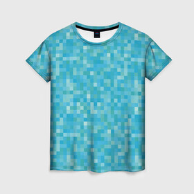 Женская футболка 3D с принтом Бирюзовая пиксель абстракция в Белгороде, 100% полиэфир ( синтетическое хлопкоподобное полотно) | прямой крой, круглый вырез горловины, длина до линии бедер | pixel art | абстракция | бирюзовый | изумрудный | пиксели | пиксель арт | пиксельный