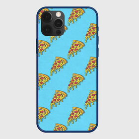 Чехол для iPhone 12 Pro с принтом Пицца паттерн на голубом в Белгороде, силикон | область печати: задняя сторона чехла, без боковых панелей | еда | итальянская кухня | кусок пиццы | паттерн | пицца | пицца пепперони | пицца с колбасой и сыром | слайс | фаст фуд