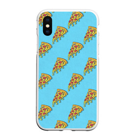 Чехол для iPhone XS Max матовый с принтом Пицца паттерн на голубом в Белгороде, Силикон | Область печати: задняя сторона чехла, без боковых панелей | Тематика изображения на принте: еда | итальянская кухня | кусок пиццы | паттерн | пицца | пицца пепперони | пицца с колбасой и сыром | слайс | фаст фуд