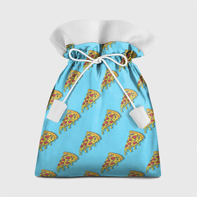 Подарочный 3D мешок с принтом Пицца паттерн на голубом в Белгороде, 100% полиэстер | Размер: 29*39 см | Тематика изображения на принте: еда | итальянская кухня | кусок пиццы | паттерн | пицца | пицца пепперони | пицца с колбасой и сыром | слайс | фаст фуд