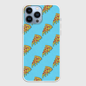 Чехол для iPhone 13 Pro Max с принтом Пицца паттерн на голубом в Белгороде,  |  | еда | итальянская кухня | кусок пиццы | паттерн | пицца | пицца пепперони | пицца с колбасой и сыром | слайс | фаст фуд