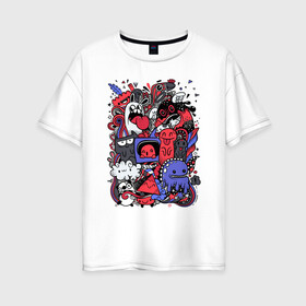 Женская футболка хлопок Oversize с принтом Семейка монстров в Белгороде, 100% хлопок | свободный крой, круглый ворот, спущенный рукав, длина до линии бедер
 | мифические существа | монстры | страшилка | существа | сущности | ужастик | фэнтези