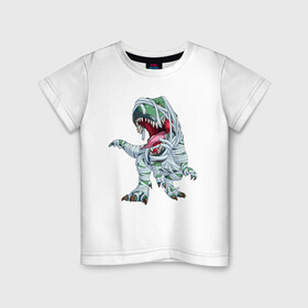 Детская футболка хлопок с принтом Динозавр-мумия в Белгороде, 100% хлопок | круглый вырез горловины, полуприлегающий силуэт, длина до линии бедер | tyrannosaurus | бинты | динозавр | дракон | мумия | тиранозавр | ящер