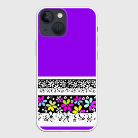 Чехол для iPhone 13 mini с принтом Яркий фиолетовый цветочный в Белгороде,  |  | детский | женский | кайма | лето | разноцветные ромашки | ромашки | фиолетовый | фиолетовый и желтый | цветочный узор | цветы
