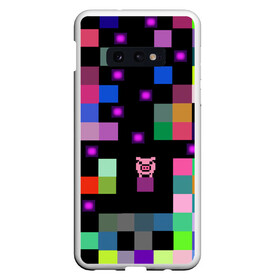 Чехол для Samsung S10E с принтом Arcade Pig в Белгороде, Силикон | Область печати: задняя сторона чехла, без боковых панелей | аркада | аркадная игра | мозайка из пикселей | разноцветные квадраты | свинка | свинья на кубе | цифровые кубики