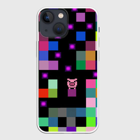 Чехол для iPhone 13 mini с принтом Arcade Pig в Белгороде,  |  | аркада | аркадная игра | мозайка из пикселей | разноцветные квадраты | свинка | свинья на кубе | цифровые кубики