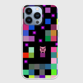 Чехол для iPhone 13 Pro с принтом Arcade Pig в Белгороде,  |  | аркада | аркадная игра | мозайка из пикселей | разноцветные квадраты | свинка | свинья на кубе | цифровые кубики