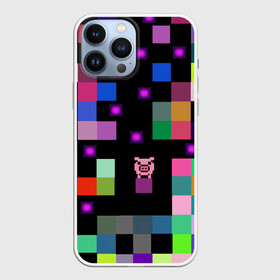 Чехол для iPhone 13 Pro Max с принтом Arcade Pig в Белгороде,  |  | аркада | аркадная игра | мозайка из пикселей | разноцветные квадраты | свинка | свинья на кубе | цифровые кубики