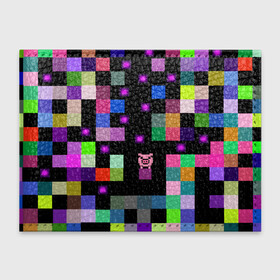 Обложка для студенческого билета с принтом Arcade Pig в Белгороде, натуральная кожа | Размер: 11*8 см; Печать на всей внешней стороне | аркада | аркадная игра | мозайка из пикселей | разноцветные квадраты | свинка | свинья на кубе | цифровые кубики