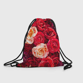 Рюкзак-мешок 3D с принтом Букет роз в Белгороде, 100% полиэстер | плотность ткани — 200 г/м2, размер — 35 х 45 см; лямки — толстые шнурки, застежка на шнуровке, без карманов и подкладки | Тематика изображения на принте: большие | букет | девушкам | красивые | пышные | розы | цветы | яркие