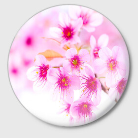 Значок с принтом Весеннее цветение вишни в Белгороде,  металл | круглая форма, металлическая застежка в виде булавки | Тематика изображения на принте: бутоны | весна | девушкам | красивые | розовые | сакура | цветение | цветы | яблоня