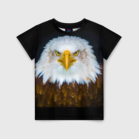 Детская футболка 3D с принтом Белоголовый орлан в Белгороде, 100% гипоаллергенный полиэфир | прямой крой, круглый вырез горловины, длина до линии бедер, чуть спущенное плечо, ткань немного тянется | Тематика изображения на принте: грозный | красивый | опасный | орлан | пернатый | птица | хищный