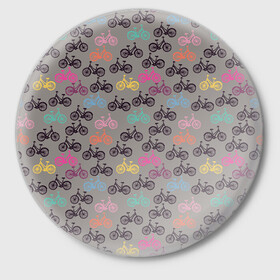 Значок с принтом Цветные велосипеды паттерн в Белгороде,  металл | круглая форма, металлическая застежка в виде булавки | велосипеды | велоспорт | горные велосипеды | паттерн | спортивные велосипеды | спортивный | цветной принт