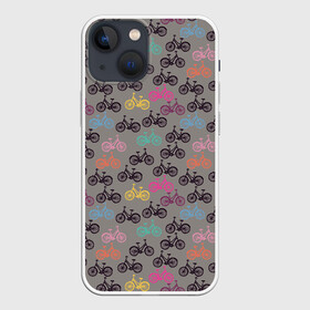 Чехол для iPhone 13 mini с принтом Цветные велосипеды паттерн в Белгороде,  |  | велосипеды | велоспорт | горные велосипеды | паттерн | спортивные велосипеды | спортивный | цветной принт