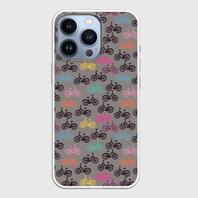 Чехол для iPhone 13 Pro с принтом Цветные велосипеды паттерн в Белгороде,  |  | велосипеды | велоспорт | горные велосипеды | паттерн | спортивные велосипеды | спортивный | цветной принт