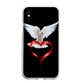 Чехол для iPhone XS Max матовый с принтом Голубь любви в Белгороде, Силикон | Область печати: задняя сторона чехла, без боковых панелей | Тематика изображения на принте: белый | голубь | красивый | ленточка | любовь | сердце