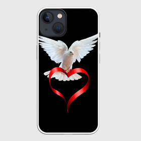 Чехол для iPhone 13 с принтом Голубь любви в Белгороде,  |  | белый | голубь | красивый | ленточка | любовь | сердце