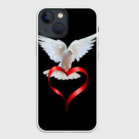 Чехол для iPhone 13 mini с принтом Голубь любви в Белгороде,  |  | Тематика изображения на принте: белый | голубь | красивый | ленточка | любовь | сердце