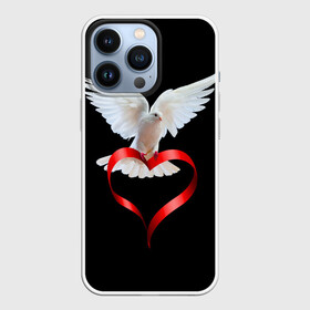 Чехол для iPhone 13 Pro с принтом Голубь любви в Белгороде,  |  | Тематика изображения на принте: белый | голубь | красивый | ленточка | любовь | сердце