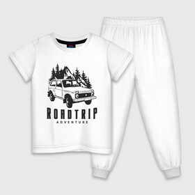 Детская пижама хлопок с принтом Niva roadtrip в Белгороде, 100% хлопок |  брюки и футболка прямого кроя, без карманов, на брюках мягкая резинка на поясе и по низу штанин
 | adventure | niva | roadtrip | бездорожье | ваз | нива | приключения