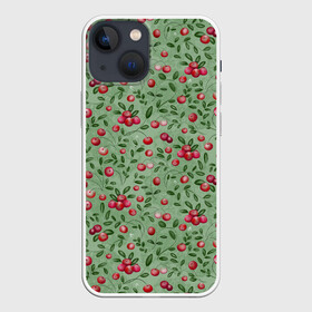 Чехол для iPhone 13 mini с принтом Клюква на болоте в Белгороде,  |  | бесшовный паттерн | болото | ботанический | в подарок | для детей | клюква | красный с зеленым | лес | осень | природа | цветной | ягоды | яркий