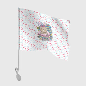 Флаг для автомобиля с принтом Мишка в пончике в Белгороде, 100% полиэстер | Размер: 30*21 см | девочка | медведь | медвежонок | мишка | пончик | сладости
