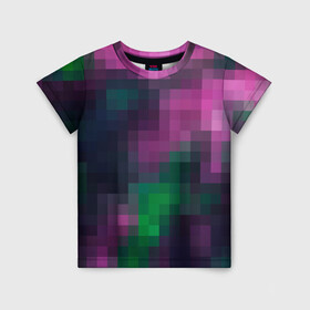Детская футболка 3D с принтом Разноцветный геометрический уз в Белгороде, 100% гипоаллергенный полиэфир | прямой крой, круглый вырез горловины, длина до линии бедер, чуть спущенное плечо, ткань немного тянется | абстрактный | геометрический | зеленый | квадраты | клетка | клетчатый узор | молодежный | сиреневый | фиолетовый