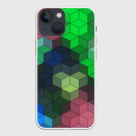 Чехол для iPhone 13 mini с принтом Разноцветный геометрический уз в Белгороде,  |  | абстрактный | зеленый | молодежный | разноцветный узор | ромбы | синий | текстура