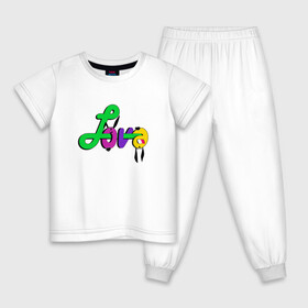 Детская пижама хлопок с принтом Яркая разноцветная любовь в Белгороде, 100% хлопок |  брюки и футболка прямого кроя, без карманов, на брюках мягкая резинка на поясе и по низу штанин
 | буквы | веселые буквы | веселый | веселый заяц | граффити | детский | для детей | заяц | иллюстрация | малышам | текст