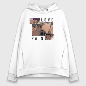 Женское худи Oversize хлопок с принтом Pain Love Killing Stalking в Белгороде, френч-терри — 70% хлопок, 30% полиэстер. Мягкий теплый начес внутри —100% хлопок | боковые карманы, эластичные манжеты и нижняя кромка, капюшон на магнитной кнопке | anime | killing stalking | manhwa | oh sangwoo | аниме | манга | манхва