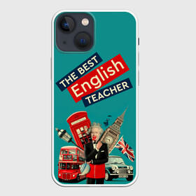 Чехол для iPhone 13 mini с принтом Лучший учитель английского языка в Белгороде,  |  | english | англ | английский язык | день учителя | инглиш | классный | колледж | наставник | образование | педагог | преподаватель | руководитель | училище | учитель | школа | язык