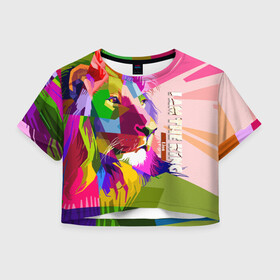 Женская футболка Crop-top 3D с принтом I am the lion king в Белгороде, 100% полиэстер | круглая горловина, длина футболки до линии талии, рукава с отворотами | king | lion | кароль | краски | лев | яркая