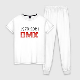 Женская пижама хлопок с принтом Peace DMX в Белгороде, 100% хлопок | брюки и футболка прямого кроя, без карманов, на брюках мягкая резинка на поясе и по низу штанин | Тематика изображения на принте: dmx | dog | earl simmons | hip hop | music | new york | rap | rapper | rip | ruff ryders | диджей | диэмикс | микрофон | музыка | нью йорк | пёс | рэп | рэпер | хипхоп | эрл симмонс