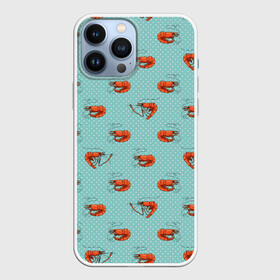 Чехол для iPhone 13 Pro Max с принтом Креветки паттерн в Белгороде,  |  | sea food | вареные креветки | винтажный стиль | голубо зеленый цвет | горошек | еда | креветки | морепродукты | морские гады | оранжевый | паттерн | цвет тиффани