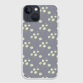 Чехол для iPhone 13 mini с принтом Ромашки на сером паттерн в Белгороде,  |  | летний принт | паттерн | полевые цветы | природа | растения | ромашки | серый | цветы