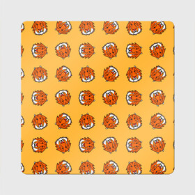Магнит виниловый Квадрат с принтом Тигры паттерн в Белгороде, полимерный материал с магнитным слоем | размер 9*9 см, закругленные углы | Тематика изображения на принте: дикие животные | желтый | иллюстрация | крупные кошки | крупный рисунок | паттерн | песочный цвет | рисунок | рыжий | сафари | тигры