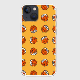 Чехол для iPhone 13 mini с принтом Тигры паттерн в Белгороде,  |  | дикие животные | желтый | иллюстрация | крупные кошки | крупный рисунок | паттерн | песочный цвет | рисунок | рыжий | сафари | тигры